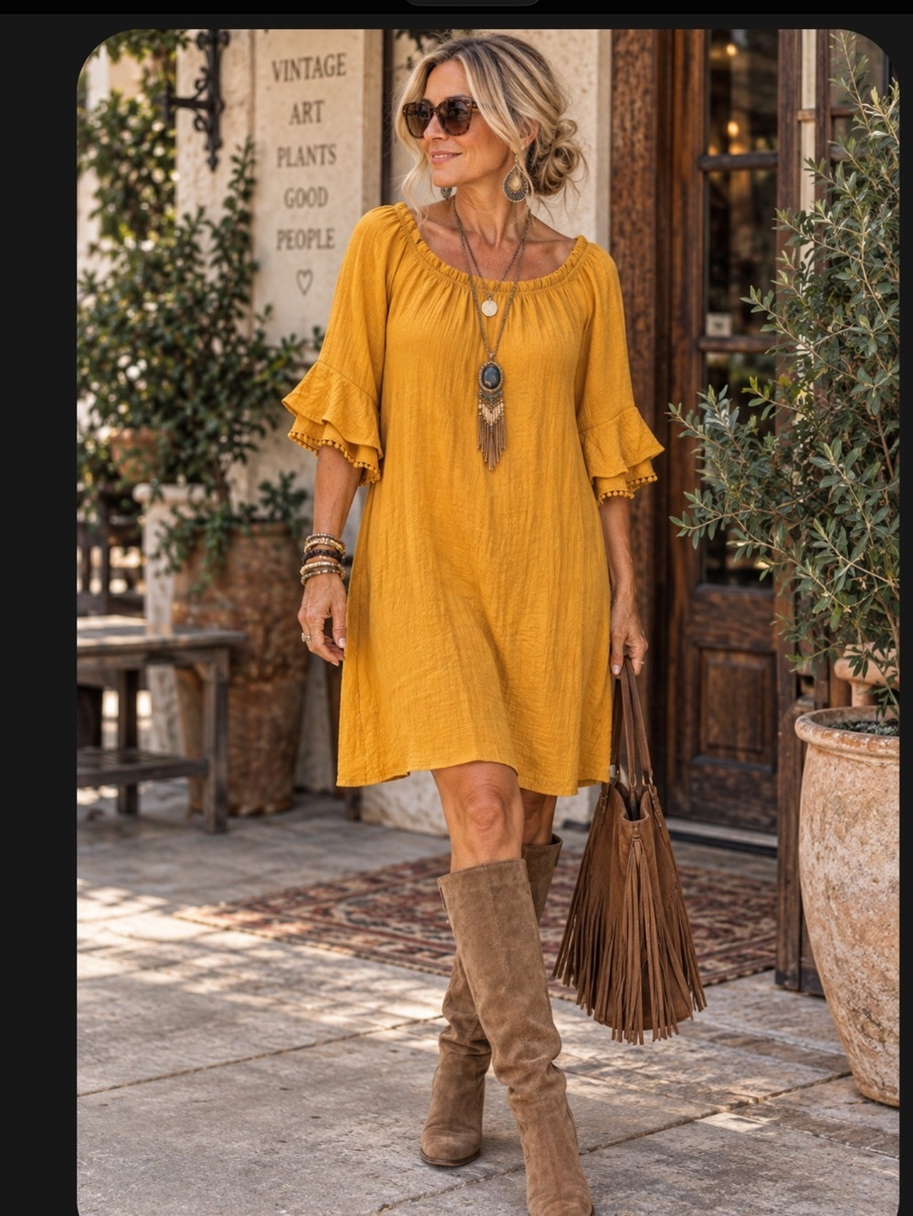 Naïf Boho Gauze Elbow sleeve midi shift dress